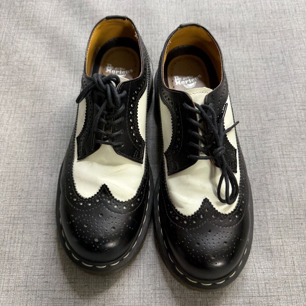 Dr. Martens 3989 Brogue Leather Wingtip Black White -Platform Oxford Men's US 8 - Picture 5 of 11